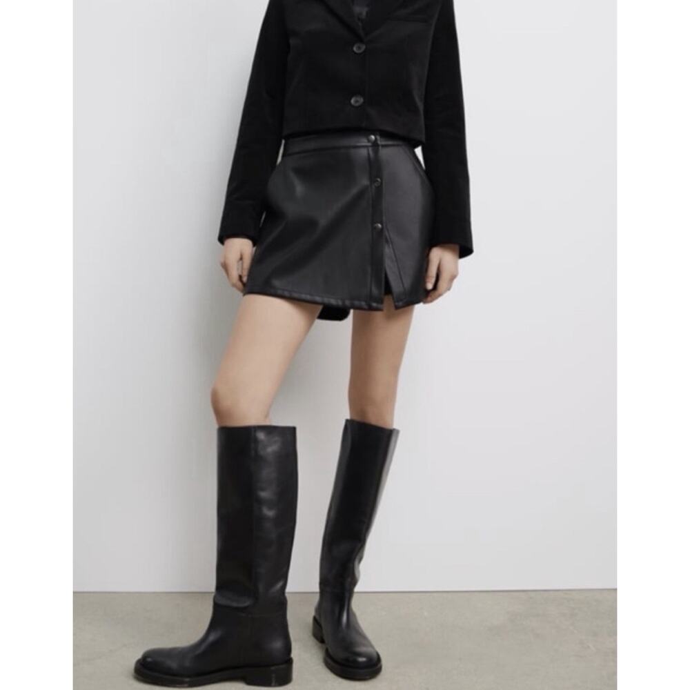 Zara Short Skirt Leather With Buttons Black Women's Size S New